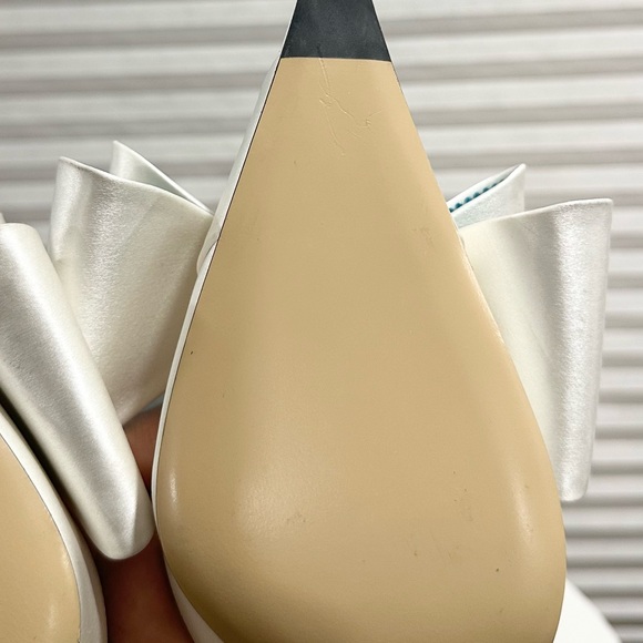 🌺MACH & MACH🌺 Le Cadeau 65 Satin Slingback Pumps White Blue Size: 37 - Picture 7 of 16